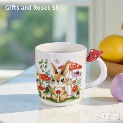 Сладурски порцеланови чаши с горски мотиви и дръжка гъбка, снимка 5 - Чаши - 53506387