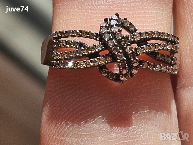 СРЕБЪРЕН ПРЪСТЕН С ДИАМАНТИ ЦВЯТ КОНЯК (АФРИКА) НЕТРЕТИРАНИ СЕРТИФИКАТ