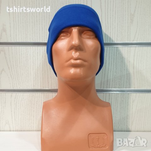 Нова мъжка зимна шапка с подгъв в син цвят, снимка 7 - Шапки - 39325482