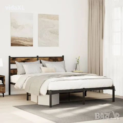 vidaXL Метална рамка за легло, без матрак, опушен дъб, 160x200 см, снимка 2 - Спални и легла - 56147484