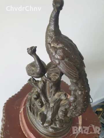 32см-5кг статуетка пауни/много стара френска бронзова скулптура/фигура на птици, снимка 2 - Антикварни и старинни предмети - 51320841