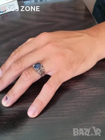 Мъжки Сребърни Пръстени с Естествени Камъни, снимка 3 - Колиета, медальони, синджири - 49988106