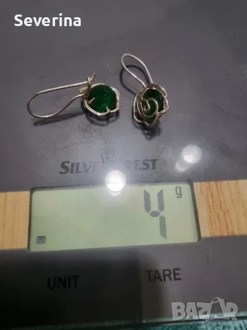 Авторски, сребърни обеци с голям зелен камък , снимка 5 - Обеци - 49041061