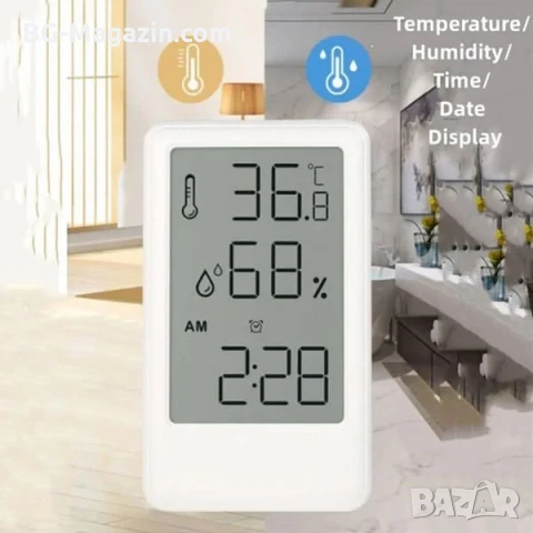LED електронен настолен термометър с влагомер часовник аларма голям екран на батерии дигитален влага, снимка 6 - Други - 51039925