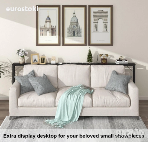 Конзолна маса VEDECASA с 2 зарядни станции, тънка конзолна маса за диван, спалня, коридор, индустриа, снимка 2 - Маси - 52777297