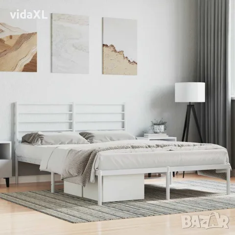 vidaXL Метална рамка за легло с горна табла, бяла, 120x190 см, снимка 2 - Спални и легла - 56147201