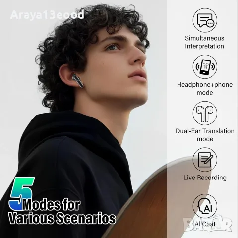 AI слушалки с превод в реално време – 144 езика, Bluetooth 5.4, снимка 3 - Безжични слушалки - 55936506