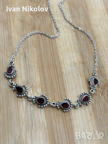 Масивно дамско сребърно колие с истински гранати  , снимка 4 - Колиета, медальони, синджири - 51695377
