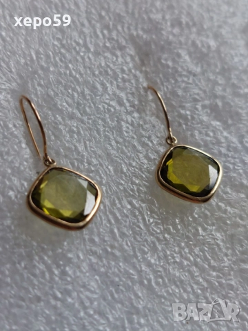 Стари Златни 18 каратови обеци с инкрустирани маслено жълти турмалини