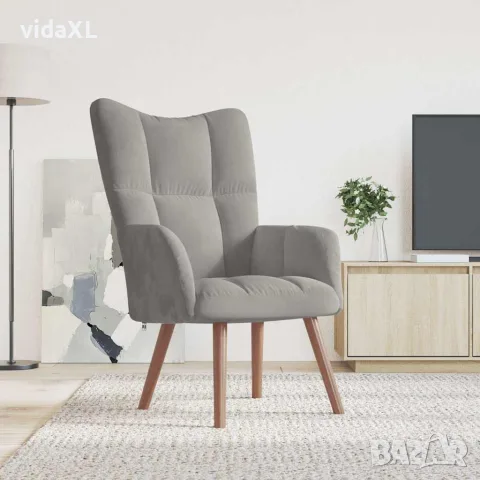 vidaXL Релакс стол, светлосив, кадифе, снимка 2 - Дивани и мека мебел - 56146853
