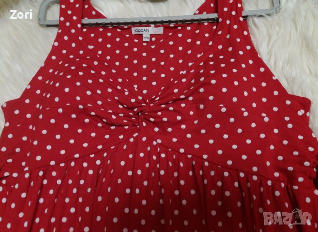 Червена рокля на бели точици за гръдна обиколка от 102см до 126см, снимка 2 - Рокли - 41222396