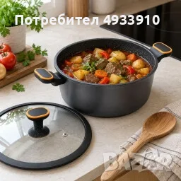 Гранитна тенджера със стъклен капак 28 см, 6 л