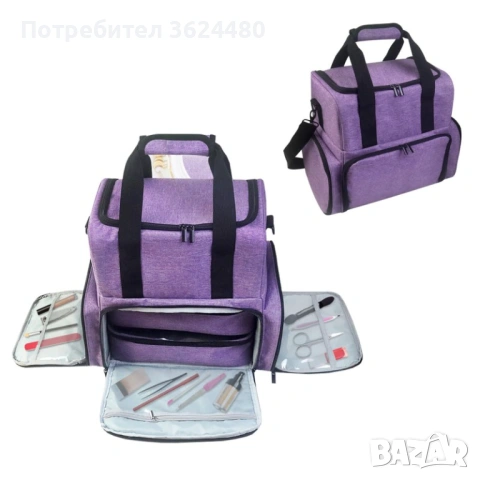 Лилав куфар за маникюр с два подвижни органайзера за лакове 4640