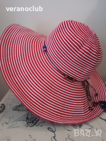 Червено-бяла лятна капела - мека периферия текстилна, снимка 4 - Шапки - 40366237