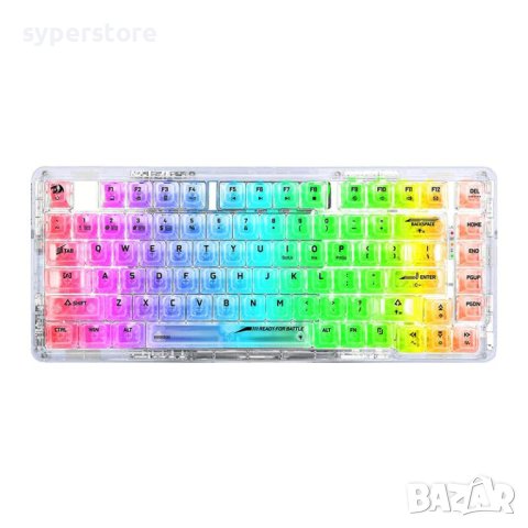 Клавиатура Геймърска Безжична и USB Redragon Elf PRO K649CT-RGB-PRO RGB LED Подсветка Transparent Sw, снимка 3 - Клавиатури и мишки - 41855279