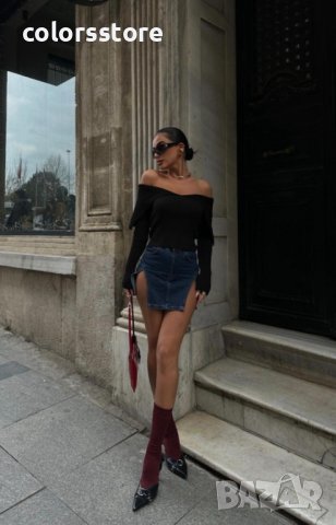 ДАМСКА БЛУЗА С ПАДНАЛИ РАМЕНЕ BLACK, снимка 4 - Блузи с дълъг ръкав и пуловери - 37019628