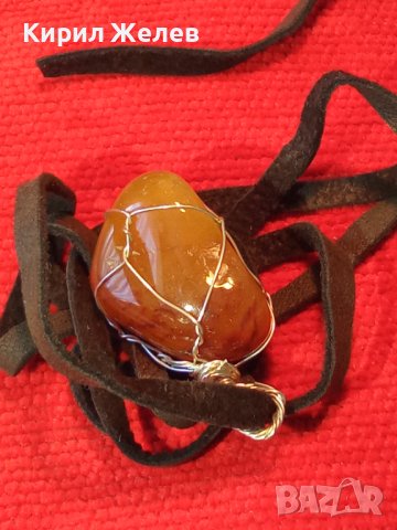 КРАСИВ ВИНТИДЖ - АРТ МЕДАЛЬОН НАТУРАЛЕН КАМЪК КАРНЕОЛ с ШНУРЧЕ от ВЕЛУР 21231, снимка 14 - Колиета, медальони, синджири - 41483298