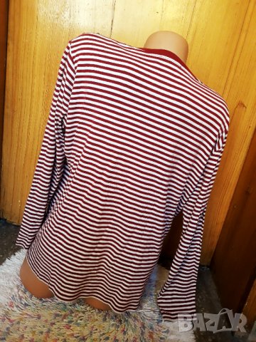 Червено-бяла блуза райе с декорация кабси на рамената 2ХЛ, снимка 4 - Блузи с дълъг ръкав и пуловери - 34617022