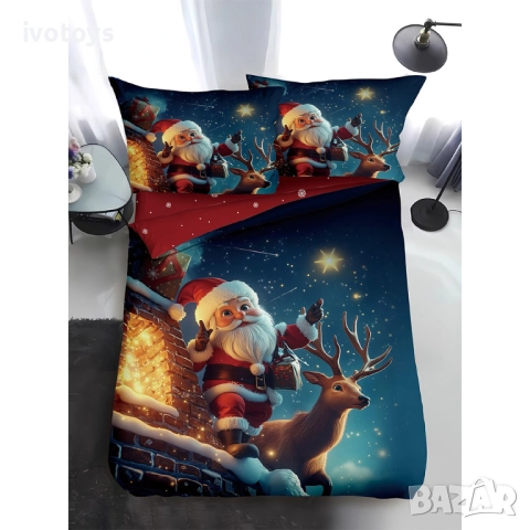 Двулицево коледно спално бельо, размер за приста (Реално изображение), 4 части - WS18766