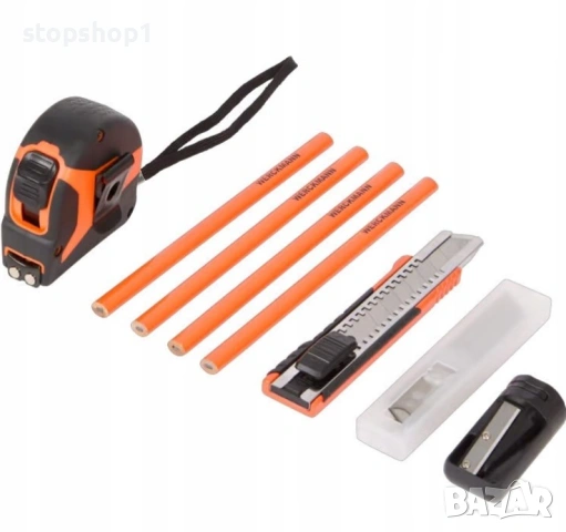 Комплект инструменти Werckmann, ролетка, макетен нож + 5 резервни резеца, 4 молива, острилка