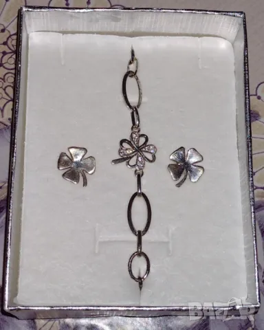 Комплект сребърни обеци и гривна, снимка 2 - Бижутерийни комплекти - 48571531
