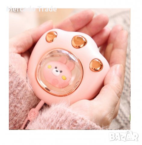 Преносима батерия Mercado Trade, Мини нагревател за ръце, USB, Лапичка, Розов