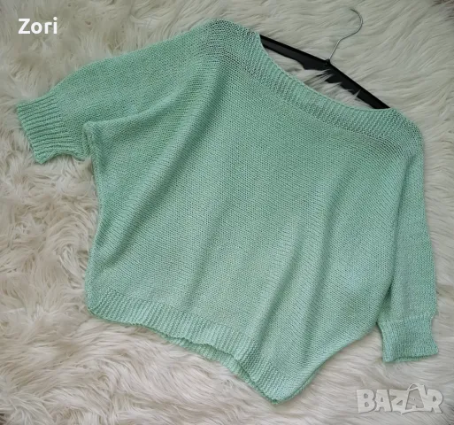 РАЗКОШЕН светлозелен топ рехаво плетиво с нежна златиста нишка, снимка 1