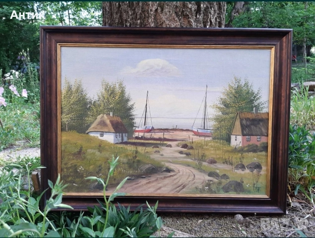 Красива Стара Картина Живопис Маслени Бои на Платно, снимка 9 - Картини - 52927653