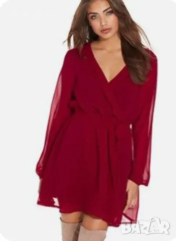 ИЗКЛЮЧИТЕЛНО КРАСИВА тъмночервена рокля шифон с подплата , снимка 1