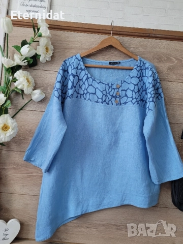 Асиметрична блуза лен , снимка 8 - Блузи с дълъг ръкав и пуловери - 51498455