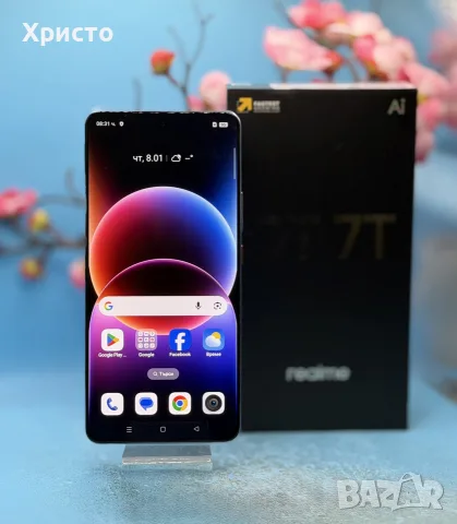 ГАРАНЦИОНЕН!!! Realme GT 7T, 12GB RAM, 512GB, 5G, IceSense Blue, снимка 2 - Други - 55944661