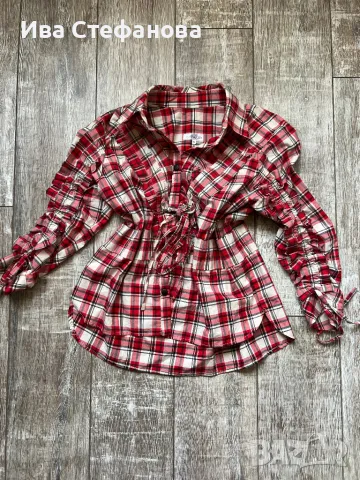 Риза от премиум кукленска памук кокетна кукленска  карирана каре Mon Cher Мон Шер , снимка 10 - Ризи - 47322395