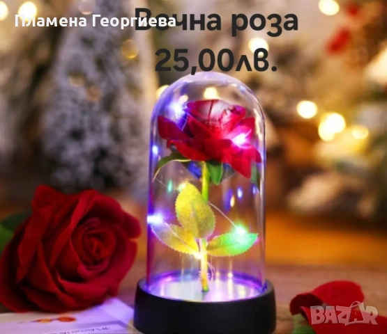 Вечна роза в стъкленица с led светлина