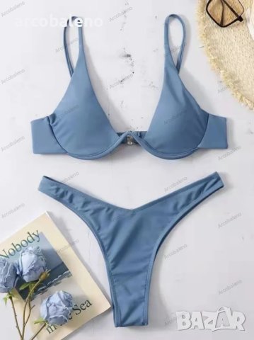 Секси бикини едноцветен бански костюм с банели, 13цвята, снимка 6 - Бански костюми - 44281773