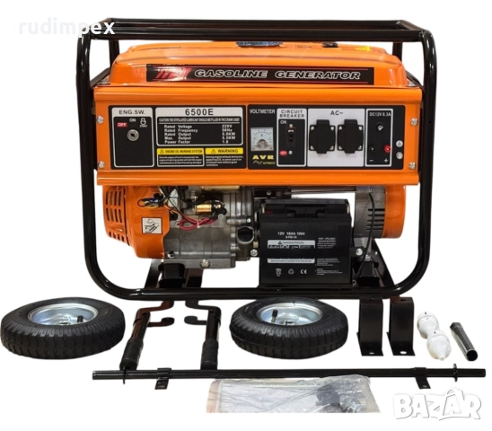 Генератор за ток 5.5 kW, бензинов, монофазен, AVR, електрически стартер, 100% медни намотки, с колел