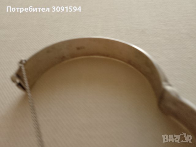 Винтидж английска гравирана гривна от 70-те години на пантите, сребро 925, проба 379 -20грама,предпа, снимка 9 - Антикварни и старинни предмети - 41826899