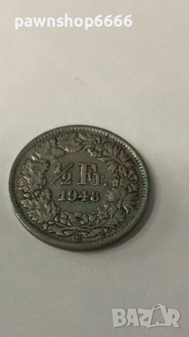 Сребърна монета Швейцария ½ франк, 1948, снимка 2 - Нумизматика и бонистика - 38930311