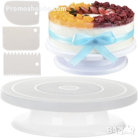 Въртяща се стойка/поставка за торта 28 см диаметър + 3 бр включени шпатули за декорация