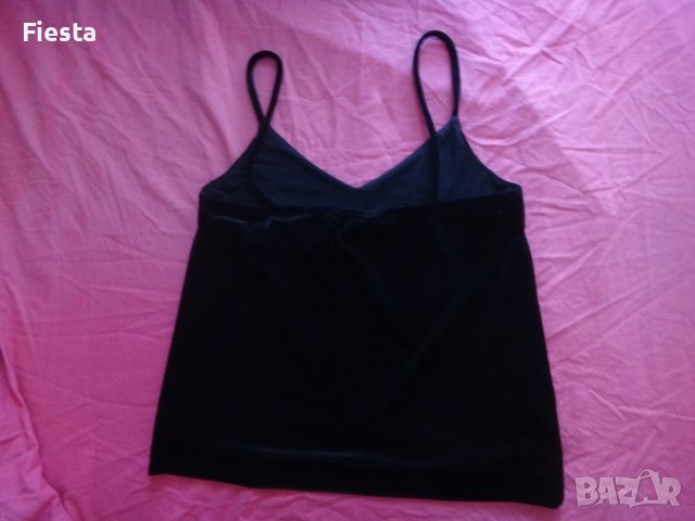 Mango Кадифен черен топ Lentop с шпиц деколте, снимка 7 - Потници - 41764792