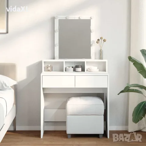vidaXL Тоалетка с LED, бяла, 80x41x144,5 см, снимка 2 - Тоалетки - 56148137