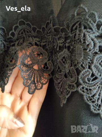 Официална дълга черна туника с дантела на раменете  , снимка 4 - Туники - 40626857