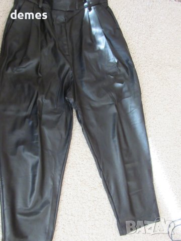 Н&M-7/8 дамски черен кожен панталон размер 38 UK 10, снимка 6 - Панталони - 44602976
