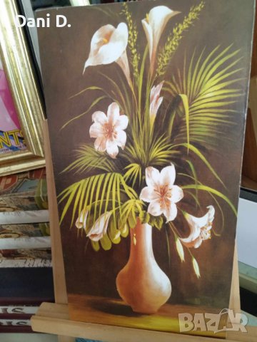 картина с цветя върху дървена плоскост, снимка 2 - Декорация за дома - 42549931