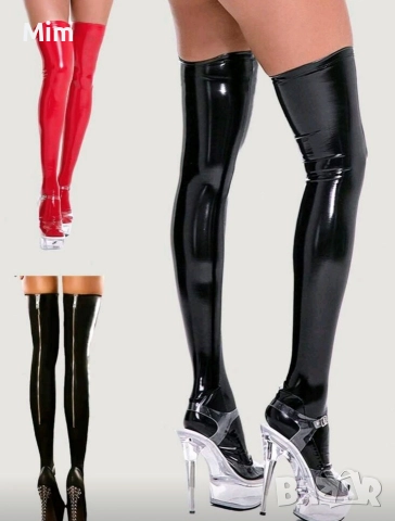 Дамски чорапи от еластична еко кожа/лак /