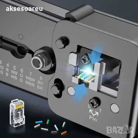 Комплект от 50 броя RJ45 CAT6/CAT5e конектори тип „Pass-Through“ (преходни) – позлатени 8P8C модулни, снимка 5 - Кабели и адаптери - 56224863