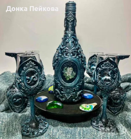 Сервиз за аперитив ръчна изработка в сребро , снимка 4 - Сервизи - 47658022