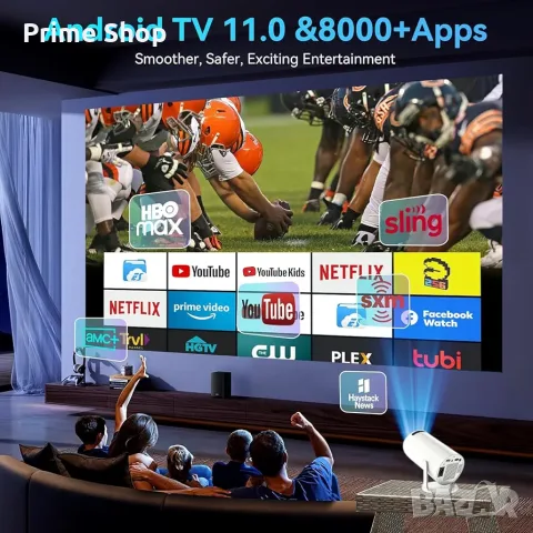 Смарт проектор за домашно кино Amovfilm HY300, Android TV 11, WiFi6, 1080P/4K, снимка 6 - Плейъри, домашно кино, прожектори - 56080086