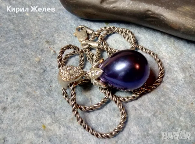 МАРКОВО ПЕРЛЕНО СРЕБЪРНО КОЛИЕ СРЕБРО 925 с ОГРОМНА НАТУРАЛНА ЧЕРНА ПЕРЛА БИСЕР и ЦИРКОНИ 25989, снимка 9 - Колиета, медальони, синджири - 49247395