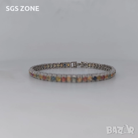 Сребърна гривна с родиево покритие и мултисапфир, снимка 11 - Гривни - 52565429