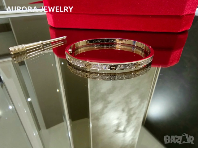 CARTIER Love Small Paved Rose Gold Diamonds Гривна с Отверка, снимка 4 - Гривни - 53054275